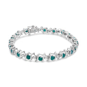 Bids.com .925 Sterling Silver, Lab-Grown Gemstone and 4 Cttw Round Diamond Tennis Bracelet (H-I Color, I1-I2 Clarity) - Created Blue Sapphire, September Birthstone Bracelets White Smoke White.Sterling Silver / 7.25 / Green Emerald