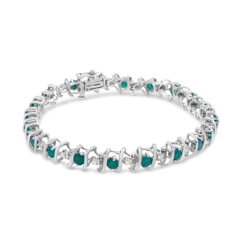 Bids.com .925 Sterling Silver, Lab-Grown Gemstone and 4 Cttw Round Diamond Tennis Bracelet (H-I Color, I1-I2 Clarity) - Created Blue Sapphire, September Birthstone Bracelets White Smoke White.Sterling Silver / 7.25 / Green Emerald