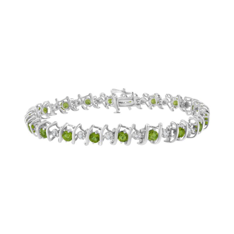 Bids.com .925 Sterling Silver, Lab-Grown Gemstone and 4 Cttw Round Diamond Tennis Bracelet (H-I Color, I1-I2 Clarity) - Created Blue Sapphire, September Birthstone Bracelets White Smoke White.Sterling Silver / 7.25 / Green Peridot
