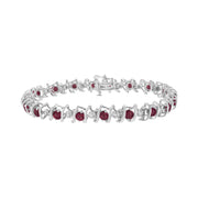 Bids.com .925 Sterling Silver, Lab-Grown Gemstone and 4 Cttw Round Diamond Tennis Bracelet (H-I Color, I1-I2 Clarity) - Created Blue Sapphire, September Birthstone Bracelets White Smoke White.Sterling Silver / 7.25 / Red Ruby