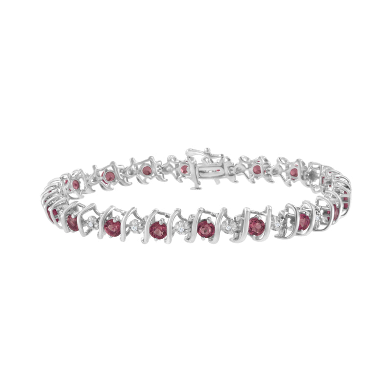 Bids.com .925 Sterling Silver, Lab-Grown Gemstone and 4 Cttw Round Diamond Tennis Bracelet (H-I Color, I1-I2 Clarity) - Created Blue Sapphire, September Birthstone Bracelets White Smoke White.Sterling Silver / 7.25 / Pink Tourmaline