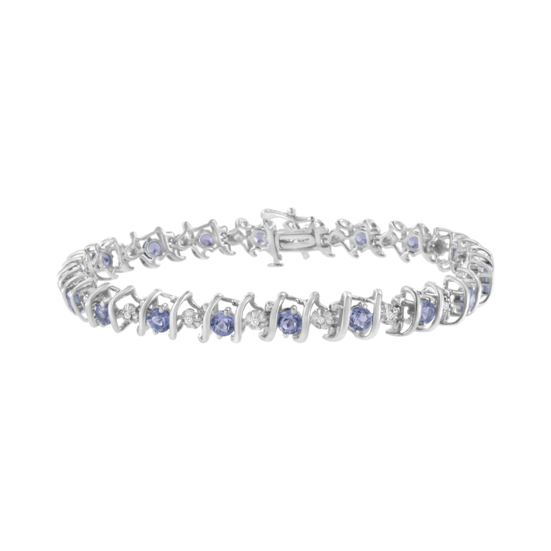 Bids.com .925 Sterling Silver, Lab-Grown Gemstone and 4 Cttw Round Diamond Tennis Bracelet (H-I Color, I1-I2 Clarity) - Created Blue Sapphire, September Birthstone Bracelets White Smoke White.Sterling Silver / 7.25 / Blue Tanzanite