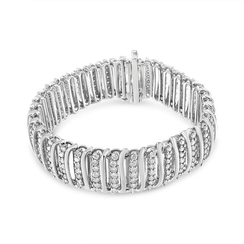Bids.com .925 Sterling Silver 8 1/2 Cttw Diamond 7 Row Chevron "S" Curved Link Tennis Bracelet (I-J color, I1-I2 clarity) - 7.25" Bracelets White Smoke White.Sterling Silver / 7.25