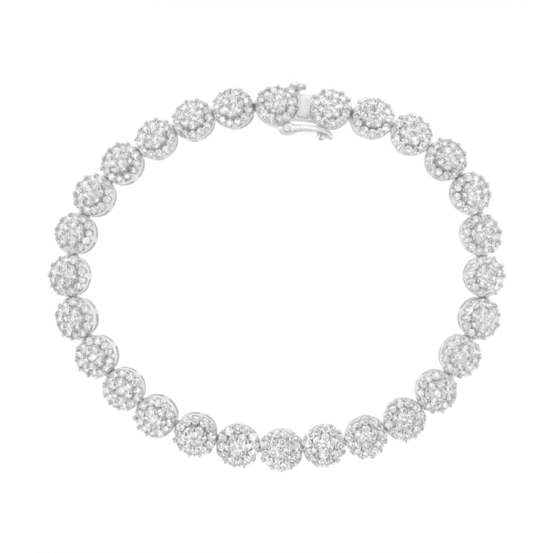 Bids.com 14K White Gold 3-3/4 Cttw Round-Brilliant Cut Diamond 7-1/4" Round Cluster Links Tennis Bracelet (I-J Color, SI2-I1 Clarity) Bracelets White Smoke White.Gold / 7.25