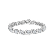 Bids.com 14K White Gold 7 3/8 Cttw Round Brilliant Diamond Floral Cluster and S Link Bracelet (H-I Color, SI2-I1 Clarity) - 7" Inches Bracelets White Smoke White.Gold / 7