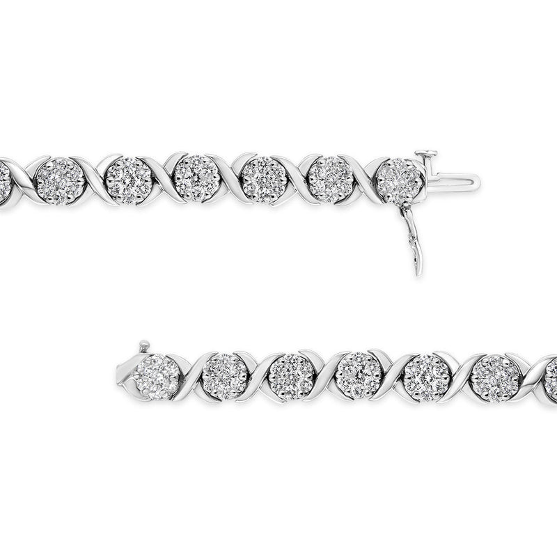 Bids.com 14K White Gold 6-1/3 Cttw Round Brilliant-Cut Diamond Round Cluster & X-Link 7" Tennis Bracelet (I-J Color, SI2-I1 Clarity) Bracelets White Smoke White.Gold / 7