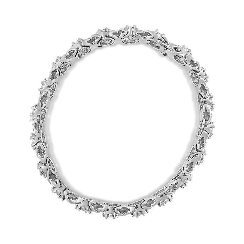 Bids.com 14K White Gold 6-1/3 Cttw Round Brilliant-Cut Diamond Round Cluster & X-Link 7" Tennis Bracelet (I-J Color, SI2-I1 Clarity) Bracelets White Smoke White.Gold / 7