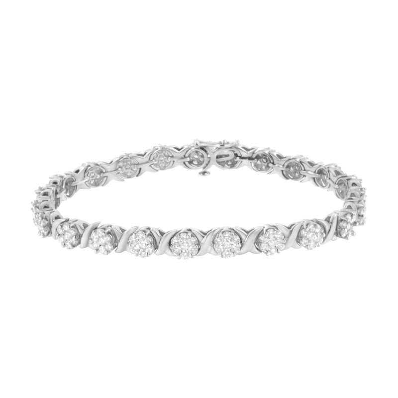Bids.com 14K White Gold 4 7/8 Cttw Round Brilliant-Cut Diamond Round Cluster & X-Link 7" Tennis Bracelet (I-J Color, SI2-I1 Clarity) Bracelets White Smoke White.Gold / 7.25