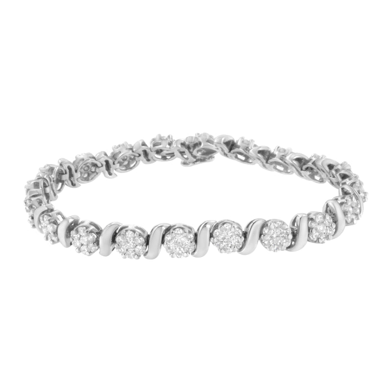 Bids.com 14K White Gold 5 1/4 cttw Diamond S-Link Floral Cluster Tennis Bracelet (I-J Clarity, SI2-I1 Color) - Size 7" Bracelets White Smoke White.Gold / 7