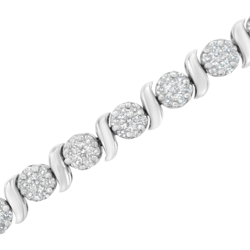 Bids.com 14K White Gold 5 1/4 cttw Diamond S-Link Floral Cluster Tennis Bracelet (I-J Clarity, SI2-I1 Color) - Size 7" Bracelets White Smoke White.Gold / 7