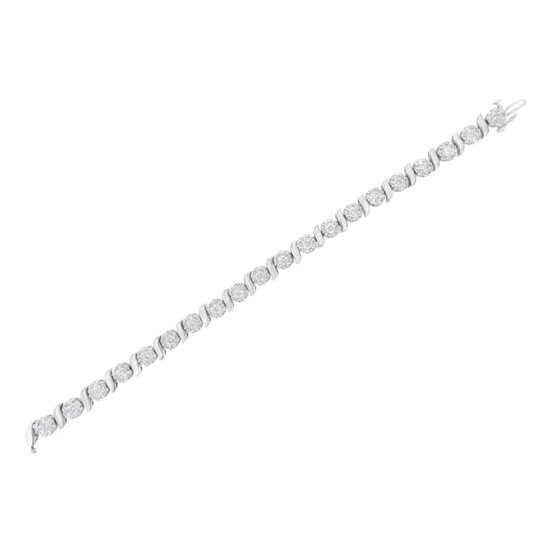 Bids.com 14K White Gold 5 1/4 cttw Diamond S-Link Floral Cluster Tennis Bracelet (I-J Clarity, SI2-I1 Color) - Size 7" Bracelets White Smoke White.Gold / 7