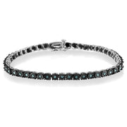 Bids.com Black Rhodium Plated .925 Sterling Silver 1.0 Cttw Diamond Miracle Tennis Bracelet (Enhanced Blue Color, I3 Clarity) - 7" Bracelets White Smoke White.Sterling Silver / 7