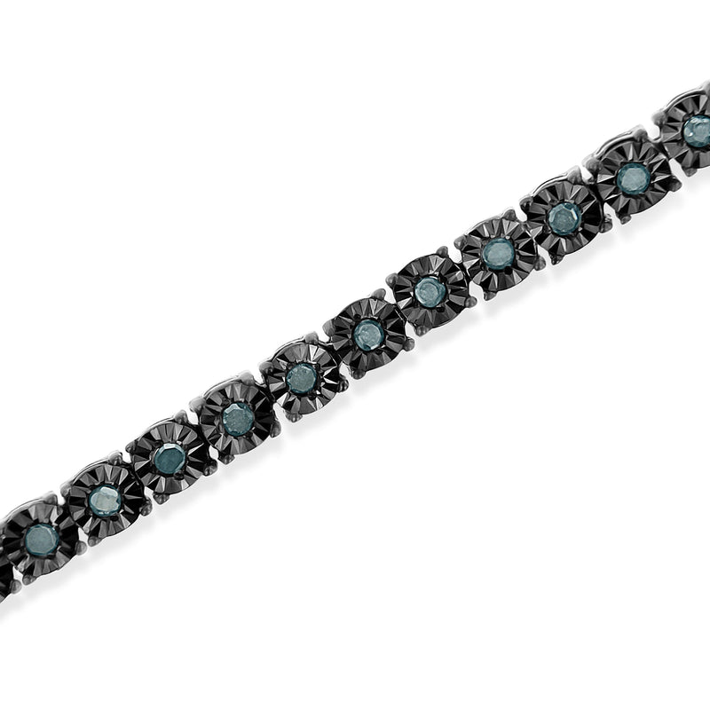 Bids.com Black Rhodium Plated .925 Sterling Silver 1.0 Cttw Diamond Miracle Tennis Bracelet (Enhanced Blue Color, I3 Clarity) - 7" Bracelets White Smoke White.Sterling Silver / 7