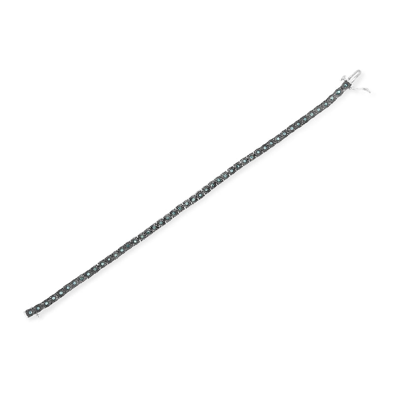 Bids.com Black Rhodium Plated .925 Sterling Silver 1.0 Cttw Diamond Miracle Tennis Bracelet (Enhanced Blue Color, I3 Clarity) - 7" Bracelets White Smoke White.Sterling Silver / 7