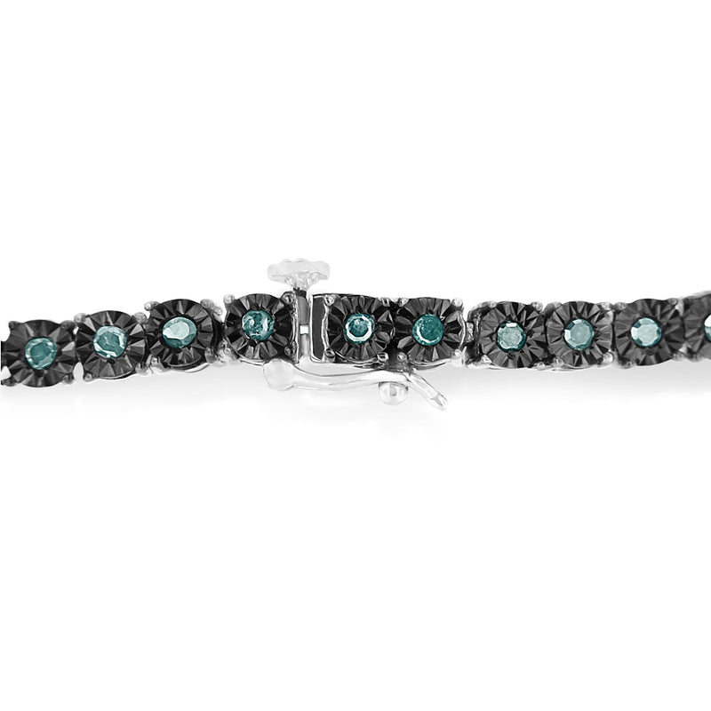 Bids.com Black Rhodium Plated .925 Sterling Silver 1.0 Cttw Diamond Miracle Tennis Bracelet (Enhanced Blue Color, I3 Clarity) - 7" Bracelets White Smoke White.Sterling Silver / 7