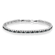 Bids.com Black Rhodium over .925 Sterling Silver 1.0 Cttw Rose Cut Diamond Double-Link 7" Tennis Bracelet (Blue Color, I1-I2 Clarity) Bracelets White Smoke White.Sterling Silver / 7