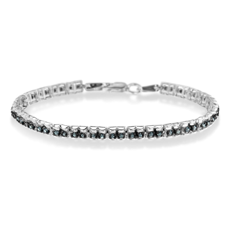 Bids.com Black Rhodium over .925 Sterling Silver 1.0 Cttw Rose Cut Diamond Double-Link 7" Tennis Bracelet (Blue Color, I1-I2 Clarity) Bracelets White Smoke White.Sterling Silver / 7