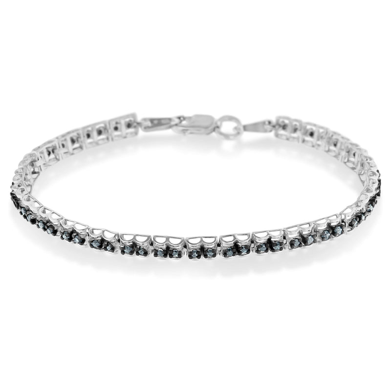 Bids.com Black Rhodium over .925 Sterling Silver 1.0 Cttw Rose Cut Diamond Double-Link 7" Tennis Bracelet (Blue Color, I1-I2 Clarity) Bracelets White Smoke White.Sterling Silver / 7
