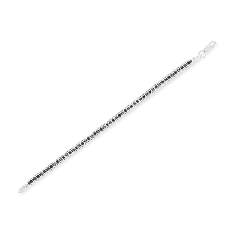 Bids.com Black Rhodium over .925 Sterling Silver 1.0 Cttw Rose Cut Diamond Double-Link 7" Tennis Bracelet (Blue Color, I1-I2 Clarity) Bracelets White Smoke White.Sterling Silver / 7