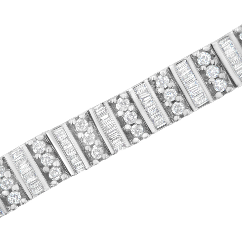 Bids.com 14K White Gold 4 7/8 cttw Baguette & Round Brilliant-Cut Diamond Channel- & Prong-Set Tennis Bracelet (I-J Color, I1-I2 Clarity) - Size 7.25" Bracelets White Smoke White.Gold / 7.25