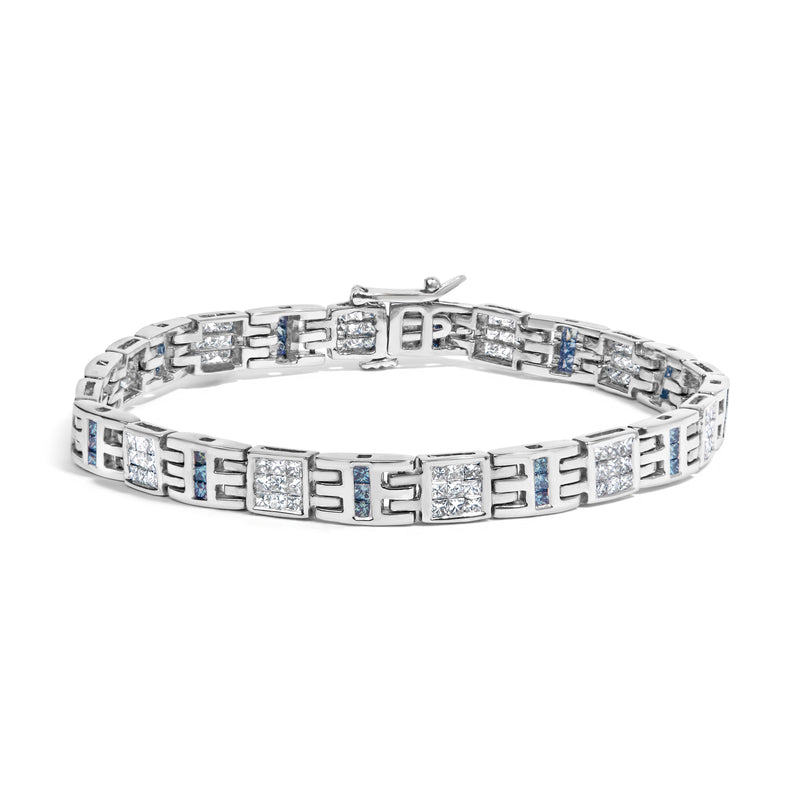 Bids.com 14K White Gold Princess-Cut white and Blue Diamond 3.00 cttw Fashion Link Bracelet (H-I Color, SI1-SI2 Clarity) Bracelets White Smoke White.Gold / 7