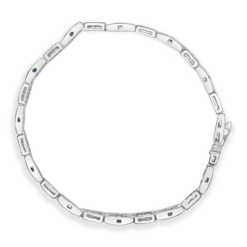 Bids.com 14K White Gold Princess-Cut white and Blue Diamond 3.00 cttw Fashion Link Bracelet (H-I Color, SI1-SI2 Clarity) Bracelets White Smoke White.Gold / 7