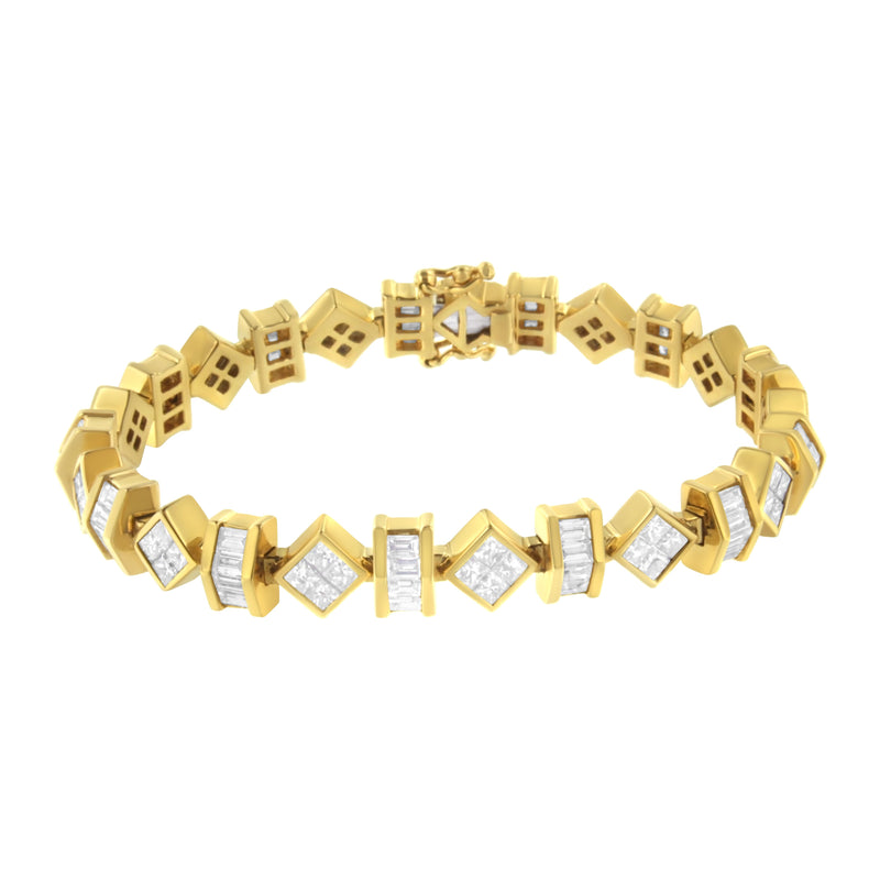 Bids.com 14K Yellow Gold 7.50 Cttw Princess and Baguette Diamond Geometric Link Bracelet Bracelets White Smoke Yellow.Gold / 7