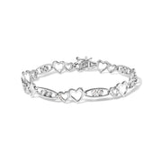 Bids.com 925 Sterling Silver 1/5 Cttw Diamond Double Heart Link Bracelet (I-J Color, I3 Clarity) - 7.25" Inches Bracelets White Smoke White.Sterling Silver / 7.25