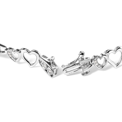 Bids.com 925 Sterling Silver 1/5 Cttw Diamond Double Heart Link Bracelet (I-J Color, I3 Clarity) - 7.25" Inches Bracelets White Smoke White.Sterling Silver / 7.25