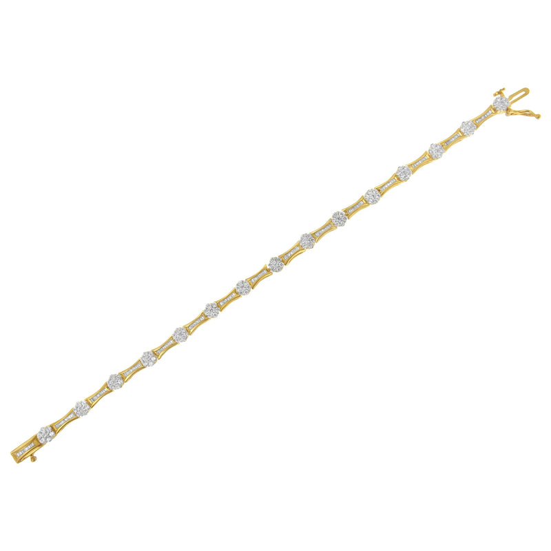 Bids.com 10K Yellow and White Gold 2.00 cttw Round and Baguette-Cut Diamond Link Bracelet (I-J Color, I2-I3 Clarity) - Size 7.25" Bracelets White Smoke YellowWhite.Gold / 7.25
