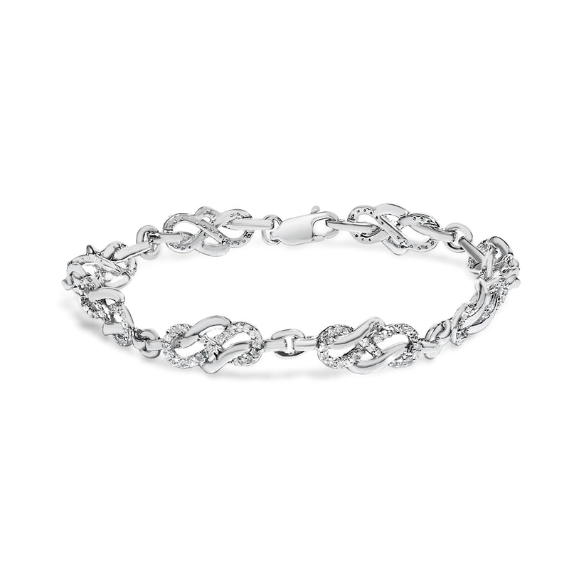 Bids.com .925 Sterling Silver 1.0 Cttw Diamond Infinity Loop and Swirl Link Bracelet (I-J Color, I2-I3 Clarity) - 7.25" Inches Bracelets White Smoke White.Sterling Silver / 7.25