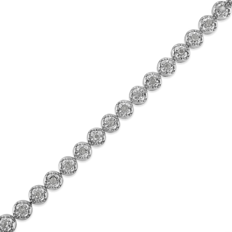 Bids.com .925 Sterling Silver 1.0 Cttw Diamond Miracle-Plate Open Quatrefoil Flower Circle-Link 7" Tennis Bracelet (I-J color, I3 clarity) Bracelets White Smoke White.Sterling Silver / 7