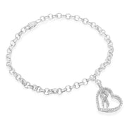 Bids.com .925 Sterling Silver 1/4 Cttw Diamond-Accented Heart and Ribbon Charm 7" Link Chain Bracelet (H-I Color, I1-I2 Clarity) Bracelets White Smoke White.Sterling Silver / 7