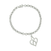 Bids.com .925 Sterling Silver Open Heart with Center Vertical Infinity Chain Charm Bracelet - Size 7" Bracelets White Smoke White.Sterling Silver / 7