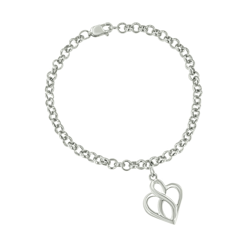 Bids.com .925 Sterling Silver Open Heart with Center Vertical Infinity Chain Charm Bracelet - Size 7" Bracelets White Smoke White.Sterling Silver / 7
