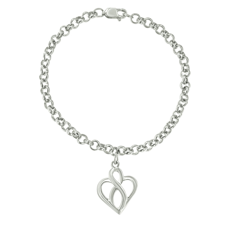 Bids.com .925 Sterling Silver Open Heart with Center Vertical Infinity Chain Charm Bracelet - Size 7" Bracelets White Smoke White.Sterling Silver / 7