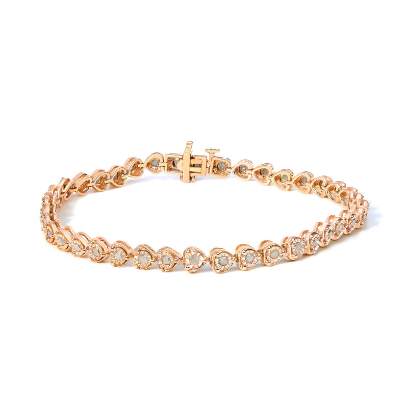 Bids.com .925 Sterling Silver 1.0 Cttw Miracle Set Diamond Heart-Link 7" Tennis Bracelet (I-J Color, I2-I3 Clarity) Bracelets White Smoke 7 / Rose.Sterling Silver