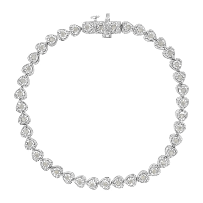 Bids.com .925 Sterling Silver 1.0 Cttw Miracle Set Diamond Heart-Link 7" Tennis Bracelet (I-J Color, I2-I3 Clarity) Bracelets White Smoke 7 / White.Sterling Silver
