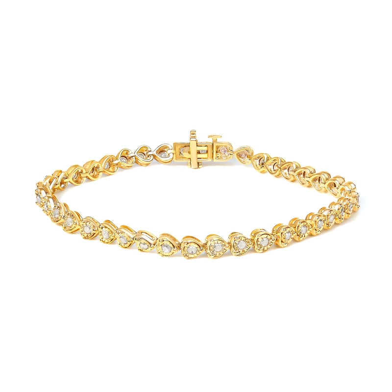 Bids.com .925 Sterling Silver 1.0 Cttw Miracle Set Diamond Heart-Link 7" Tennis Bracelet (I-J Color, I2-I3 Clarity) Bracelets White Smoke 7 / Yellow.Sterling Silver