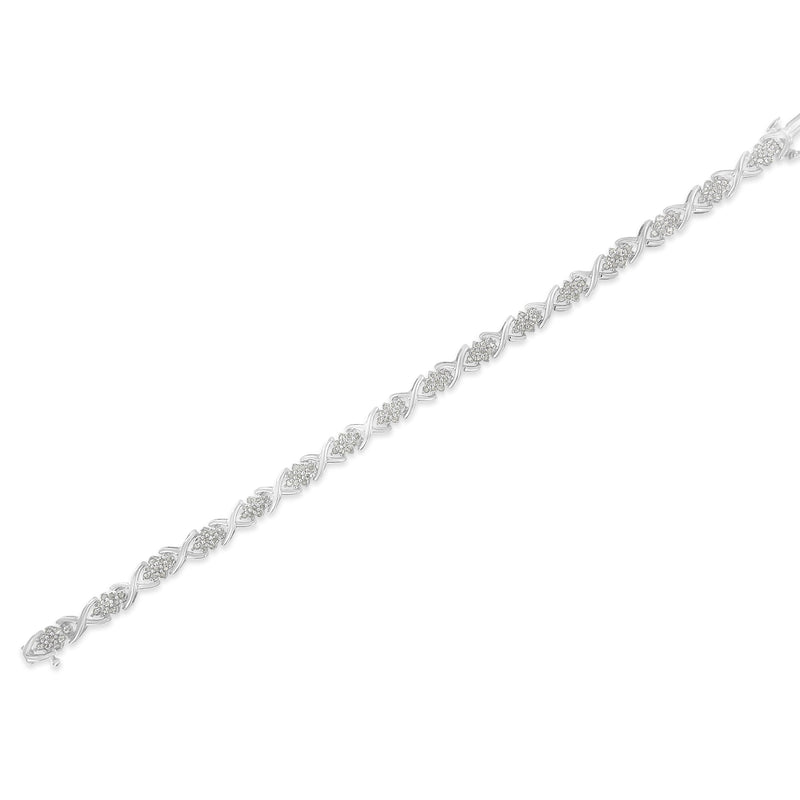 Bids.com .925 Sterling Silver 1-1/2 Cttw Diamond Cluster X Link 7" Tennis Bracelet (I-J color, I3 clarity) Bracelets White Smoke White.Sterling Silver / 7