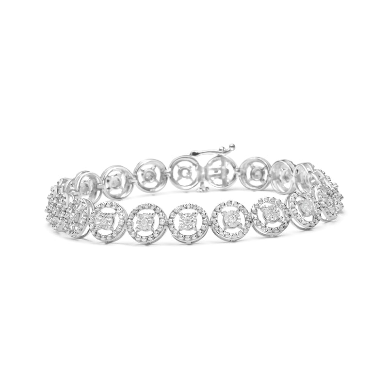 Bids.com .925 Sterling Silver 1/2 Cttw Diamond Nested Circle Miracle Set Open Wheel 7" Fashion Link Bracelet (I-J Color, I3 Clarity) Bracelets White Smoke White.Sterling Silver / 7