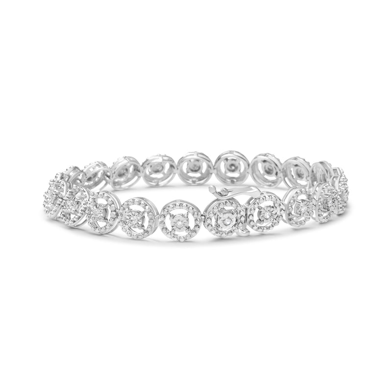 Bids.com .925 Sterling Silver 1/2 Cttw Diamond Nested Circle Miracle Set Open Wheel 7" Fashion Link Bracelet (I-J Color, I3 Clarity) Bracelets Gray White.Sterling Silver / 7