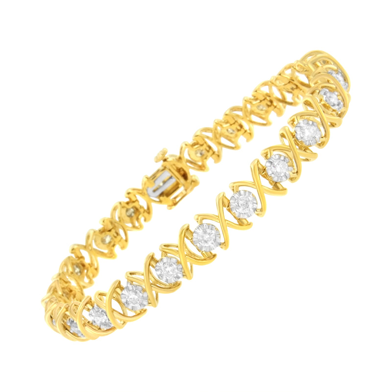 Bids.com 10K Yellow Gold Plated Sterling Silver 2 cttw Diamond "XOXO" Bracelet (J-K Clarity, I1-I2 Color) - Size 7.25" Bracelets White Smoke YellowWhite.Sterling Silver / 7.25