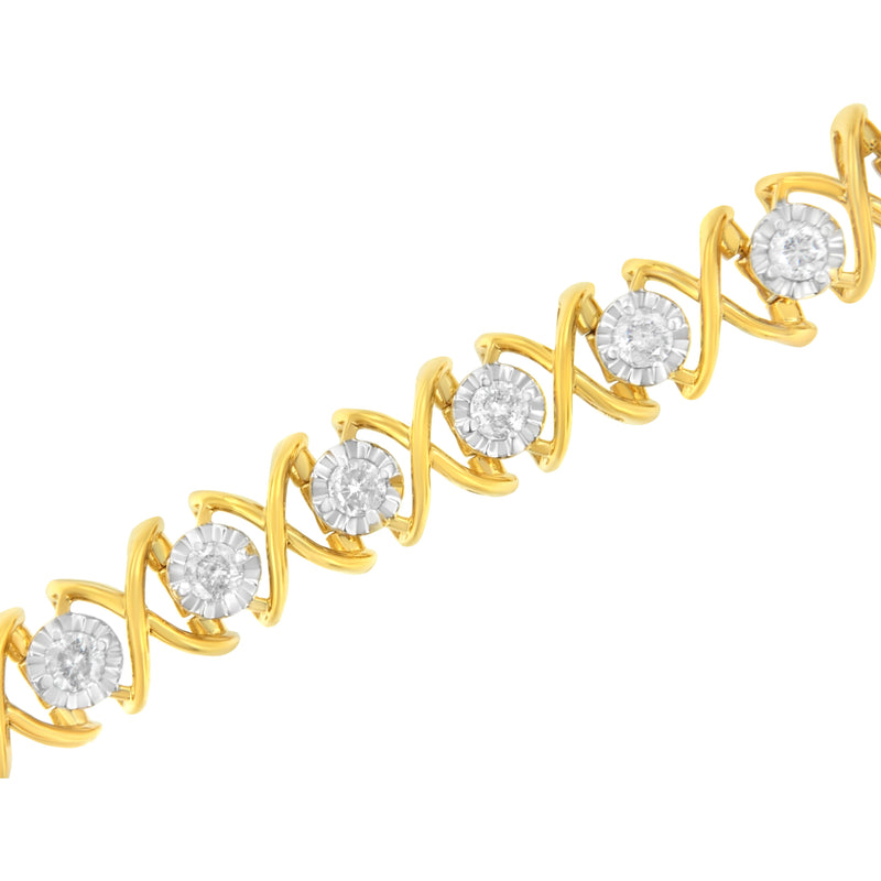 Bids.com 10K Yellow Gold Plated Sterling Silver 2 cttw Diamond "XOXO" Bracelet (J-K Clarity, I1-I2 Color) - Size 7.25" Bracelets White Smoke YellowWhite.Sterling Silver / 7.25