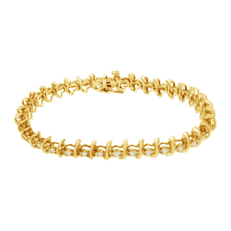 Bids.com 10KT Yellow Gold Plated .925 Sterling Silver 1 cttw Prong-Set Diamond Link Bracelet (J-K, I1-I2) - 7.5" Bracelets White Smoke Yellow.Sterling Silver / 7.5