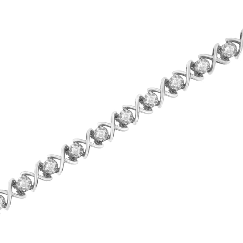 Bids.com .925 Sterling Silver 1 cttw Brilliant Round-Cut Diamond "X" Link Bracelet (I-J Clarity, I2-I3 Color) - Size 7" Bracelets White Smoke White.Sterling Silver / 7.25