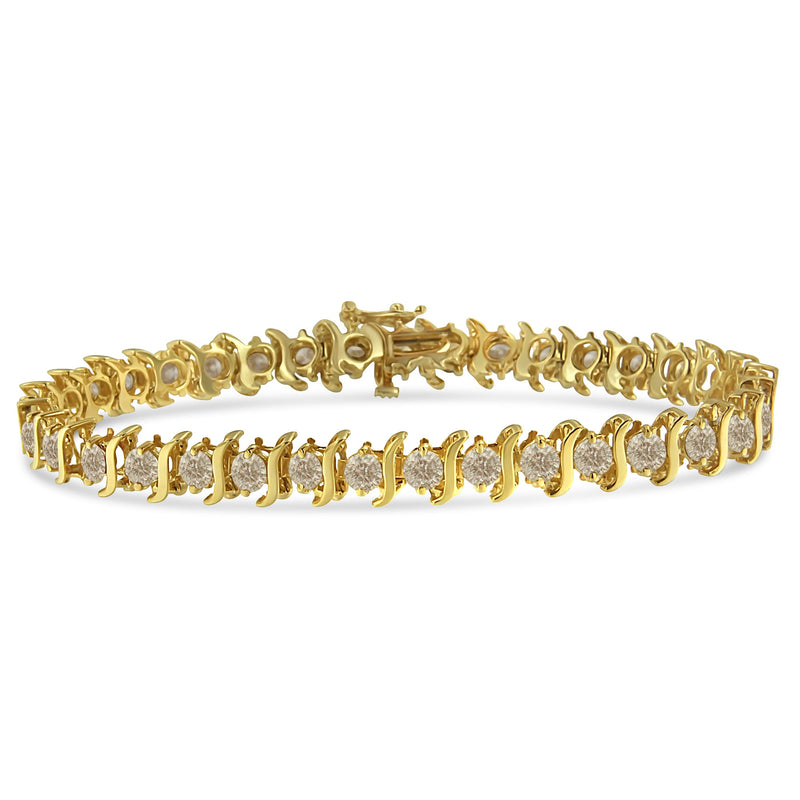 Bids.com 10K Yellow Gold Plated .925 Sterling Silver 7.0 cttw 2-Prong Set Round Brilliant Cut Diamond "S" Link Bracelet (J-K color, I1-I2 clarity) - 7" Bracelets White Smoke Yellow.Sterling Silver / 7