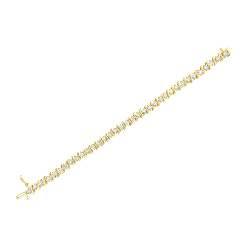 Bids.com 10K Yellow Gold Plated .925 Sterling Silver 7.0 cttw 2-Prong Set Round Brilliant Cut Diamond "S" Link Bracelet (J-K color, I1-I2 clarity) - 7" Bracelets White Smoke Yellow.Sterling Silver / 7