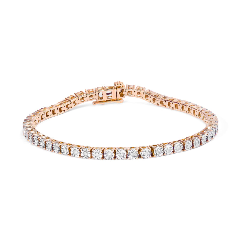Bids.com .925 Sterling Silver 1.0 Cttw Miracle-Set Diamond Round Faceted Bezel Tennis Bracelet (I-J Color, I3 Clarity) - 7" Bracelets White Smoke 8 / Rose.Sterling Silver,7 / Rose.Sterling Silver,6 / Rose.Sterling Silver,9 / Rose.Sterling Silver
