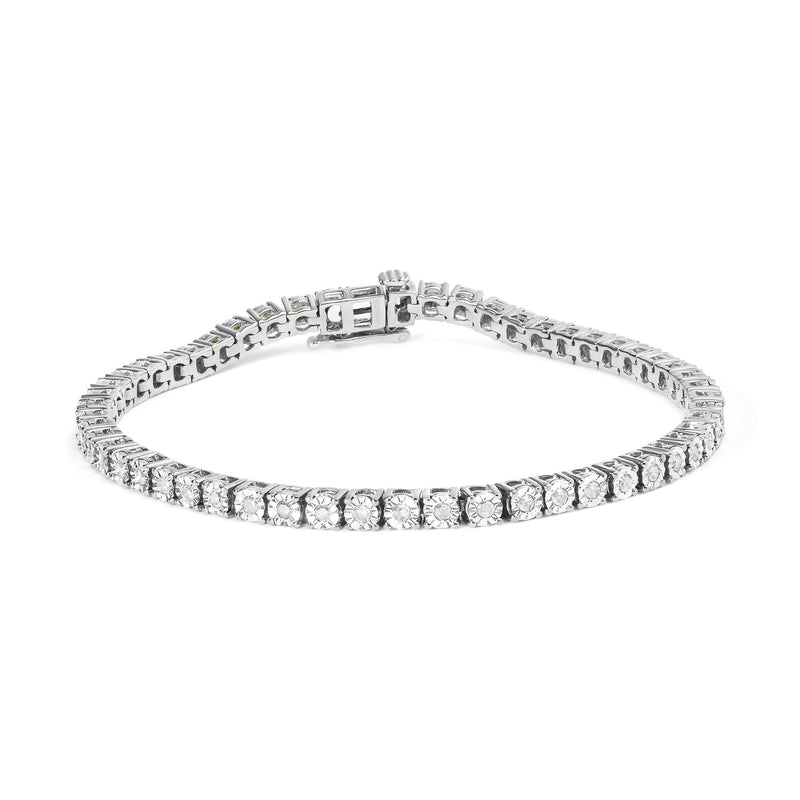 Bids.com .925 Sterling Silver 1.0 Cttw Miracle-Set Diamond Round Faceted Bezel Tennis Bracelet (I-J Color, I3 Clarity) - 7" Bracelets White Smoke 10 / White.Sterling Silver,5 / White.Sterling Silver